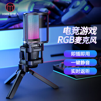 好牧人麦克风电脑台式笔记本USB游戏语音主播k歌直音视频会议配音专业收录音降噪电容麦外置桌面话筒电竞外设	